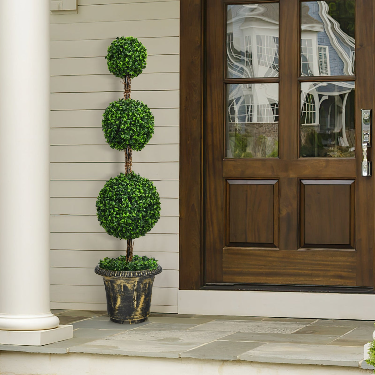 Faux Triple-Ball Topiary Tree, 4 FT – Potted