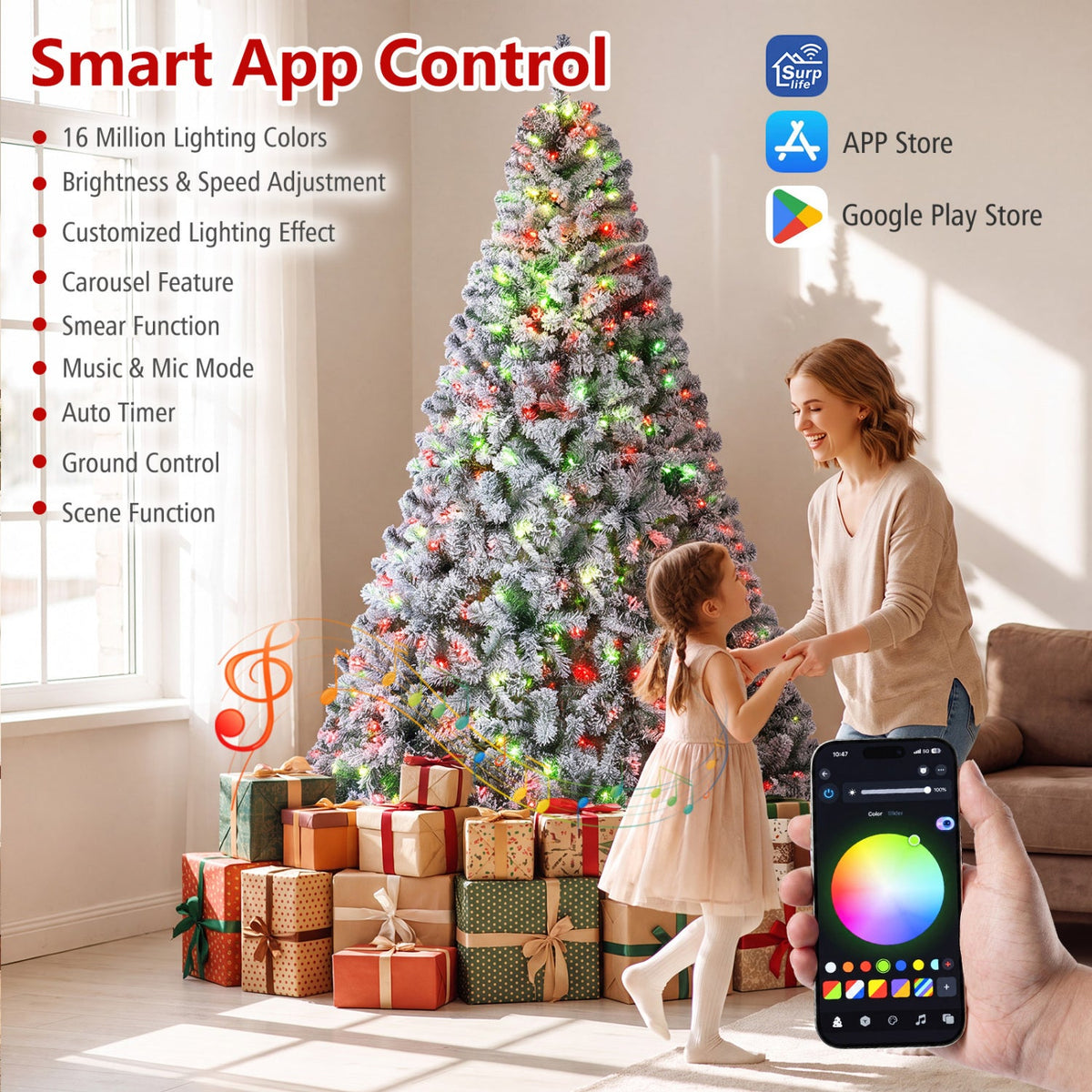 Smart Pencil Christmas Tree, 6 FT – RGB Lights & Music Sync