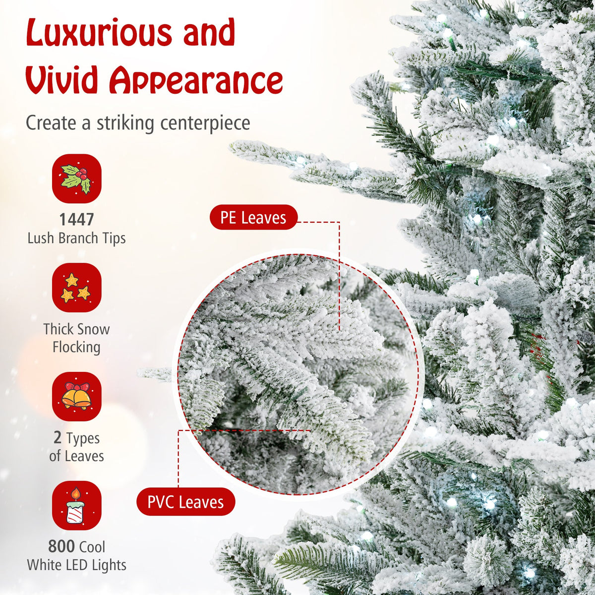Snow-Flocked Christmas Tree, 8 FT – Cool White LED Lights