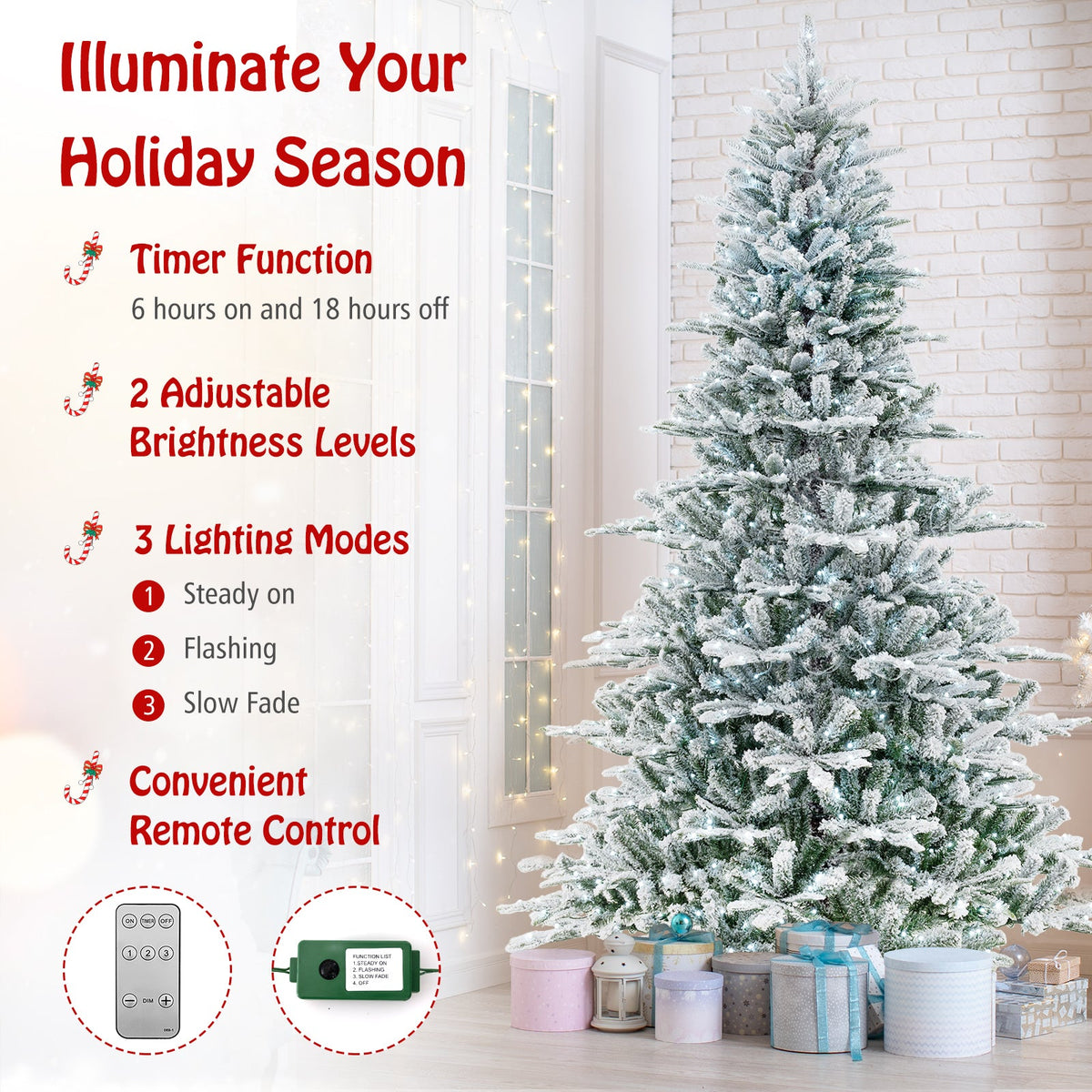 Snow-Flocked Christmas Tree, 8 FT – Cool White LED Lights