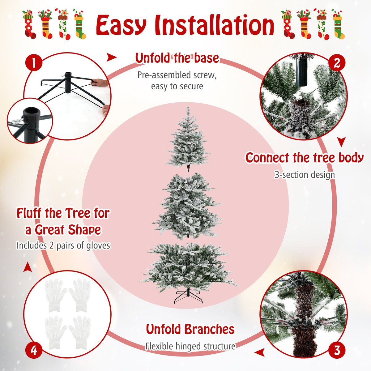 Snow-Flocked Christmas Tree, 8 FT – Cool White LED Lights