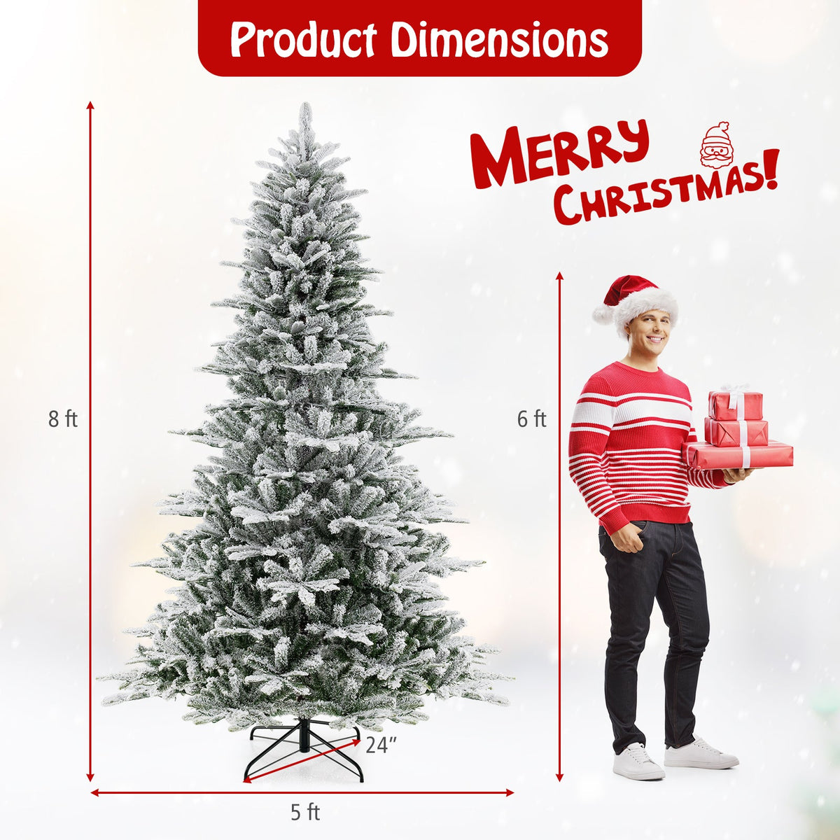 Snow-Flocked Christmas Tree, 8 FT – Cool White LED Lights