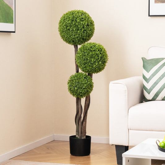 Faux Boxwood Topiary Tree, 4 FT - Triple Ball