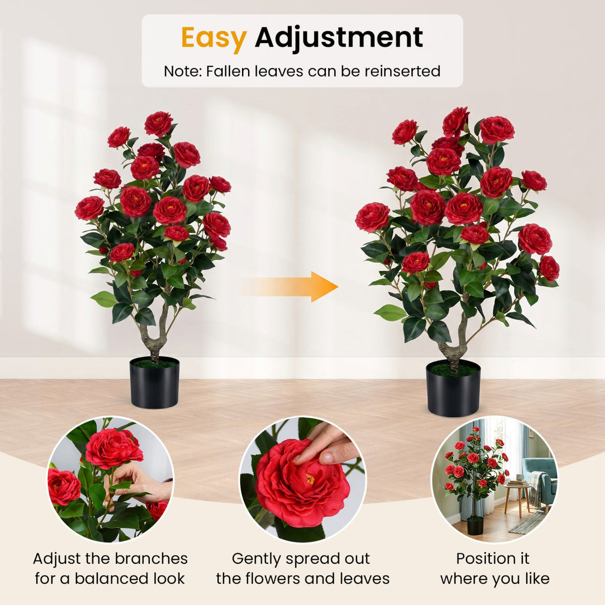 Faux Camellia Tree, 35.5" – Cement Pot