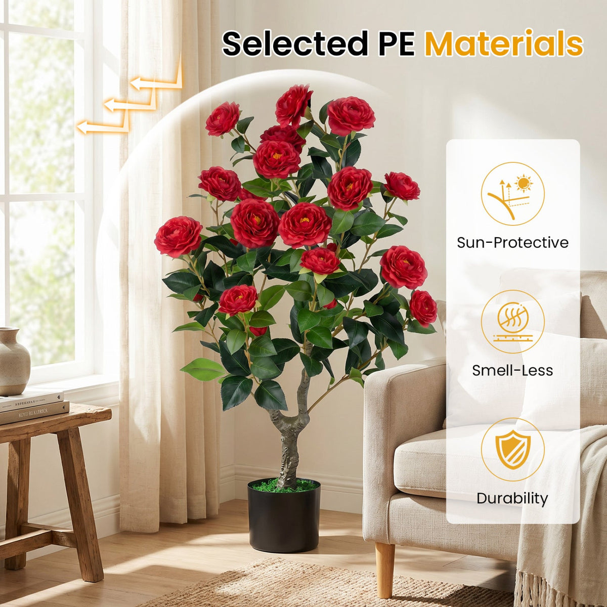 Faux Camellia Tree, 35.5" – Cement Pot