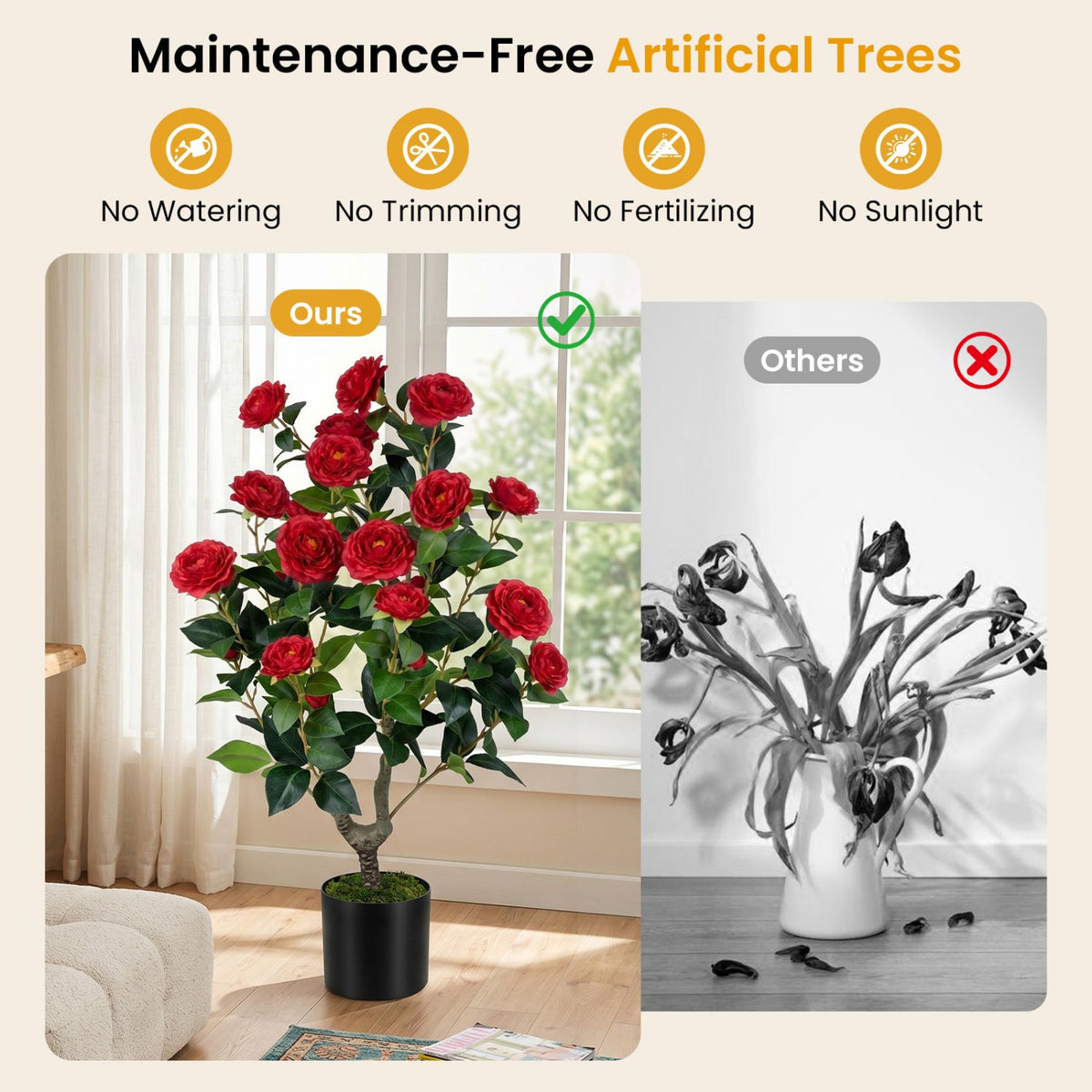 Faux Camellia Tree, 35.5" – Cement Pot