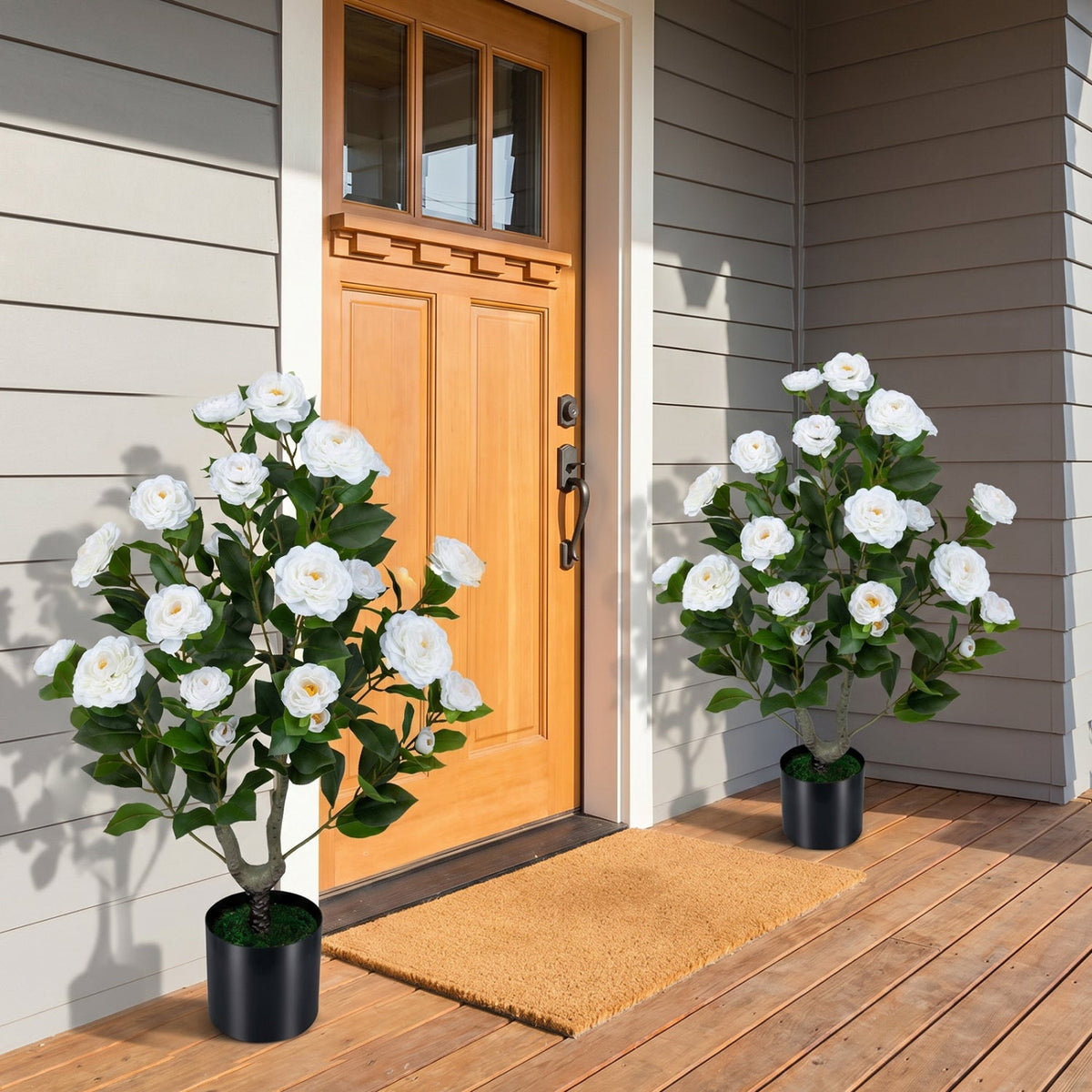 Faux Camellia Tree, 35.5" – Cement Pot