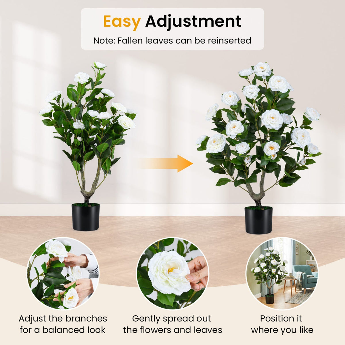 Faux Camellia Tree, 35.5" – Cement Pot