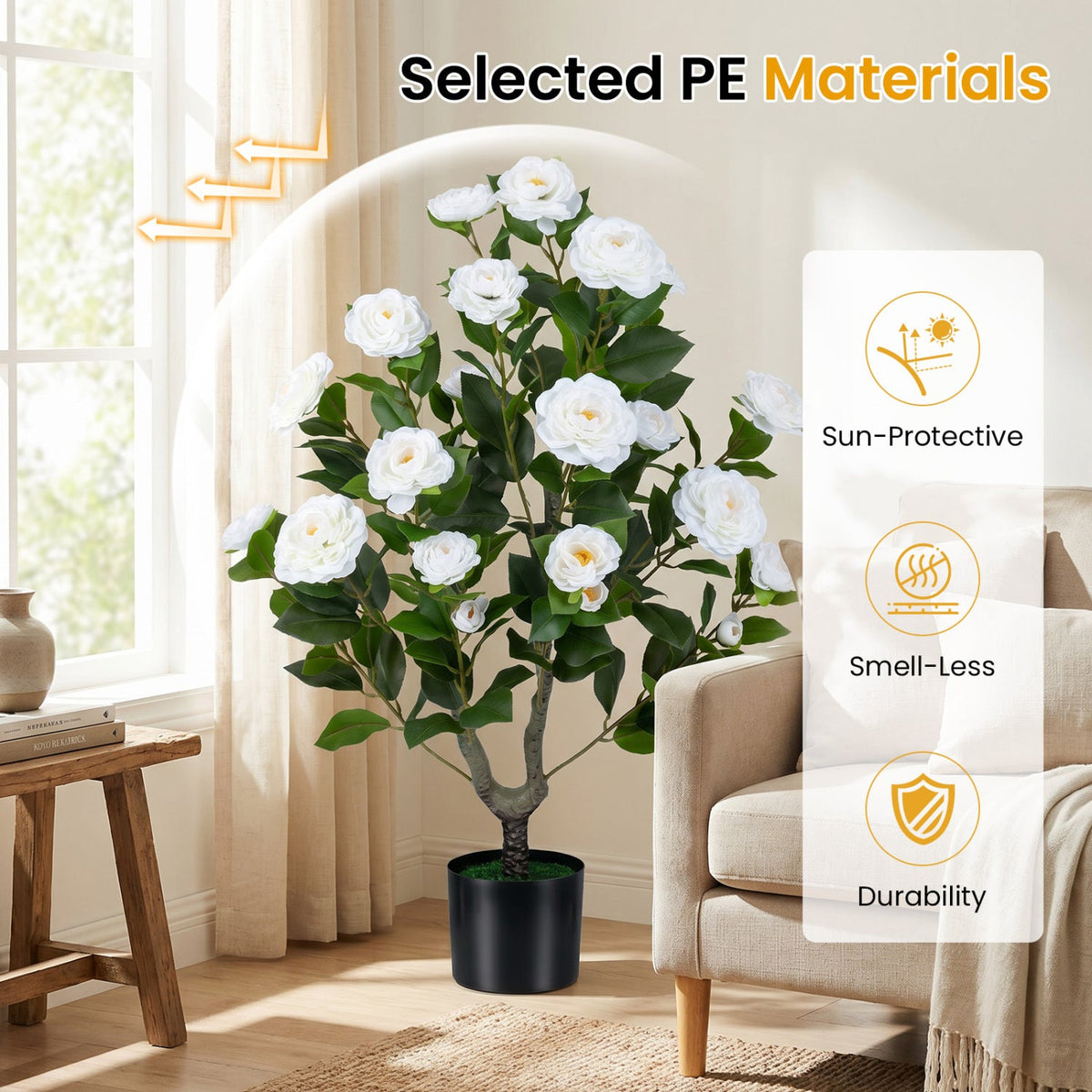 Faux Camellia Tree, 35.5" – Cement Pot