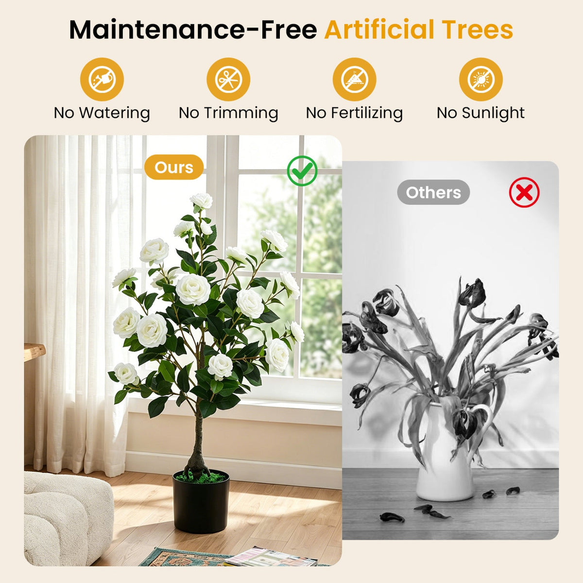 Faux Camellia Tree, 35.5" – Cement Pot