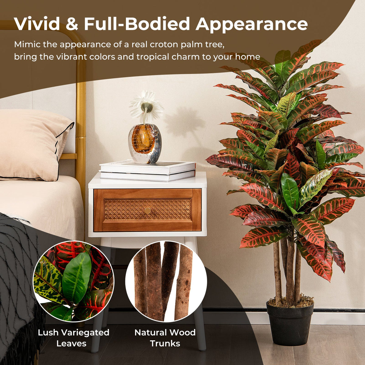 Faux Variegated Croton Palm Tree, 40" – Potted