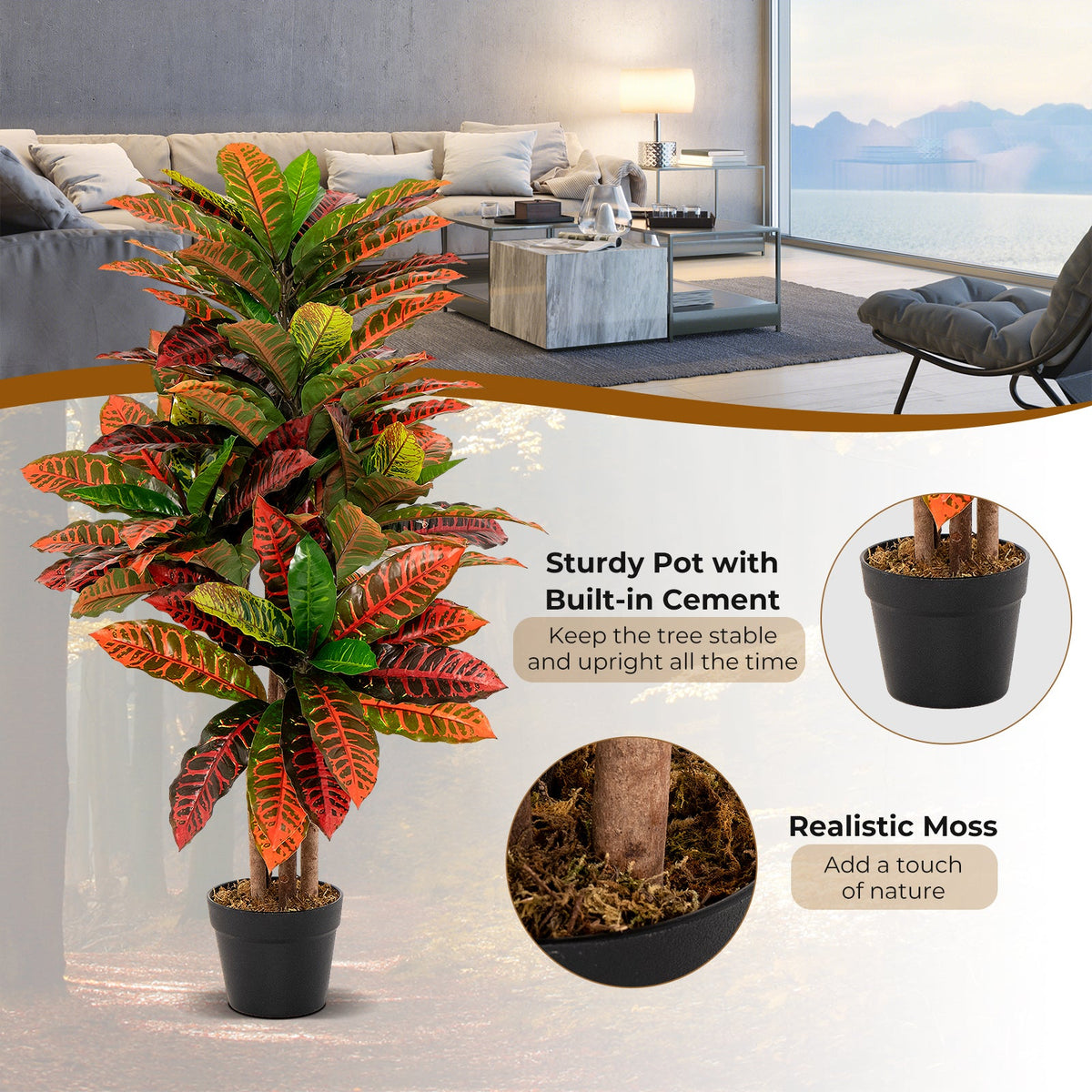 Faux Variegated Croton Palm Tree, 40" – Potted