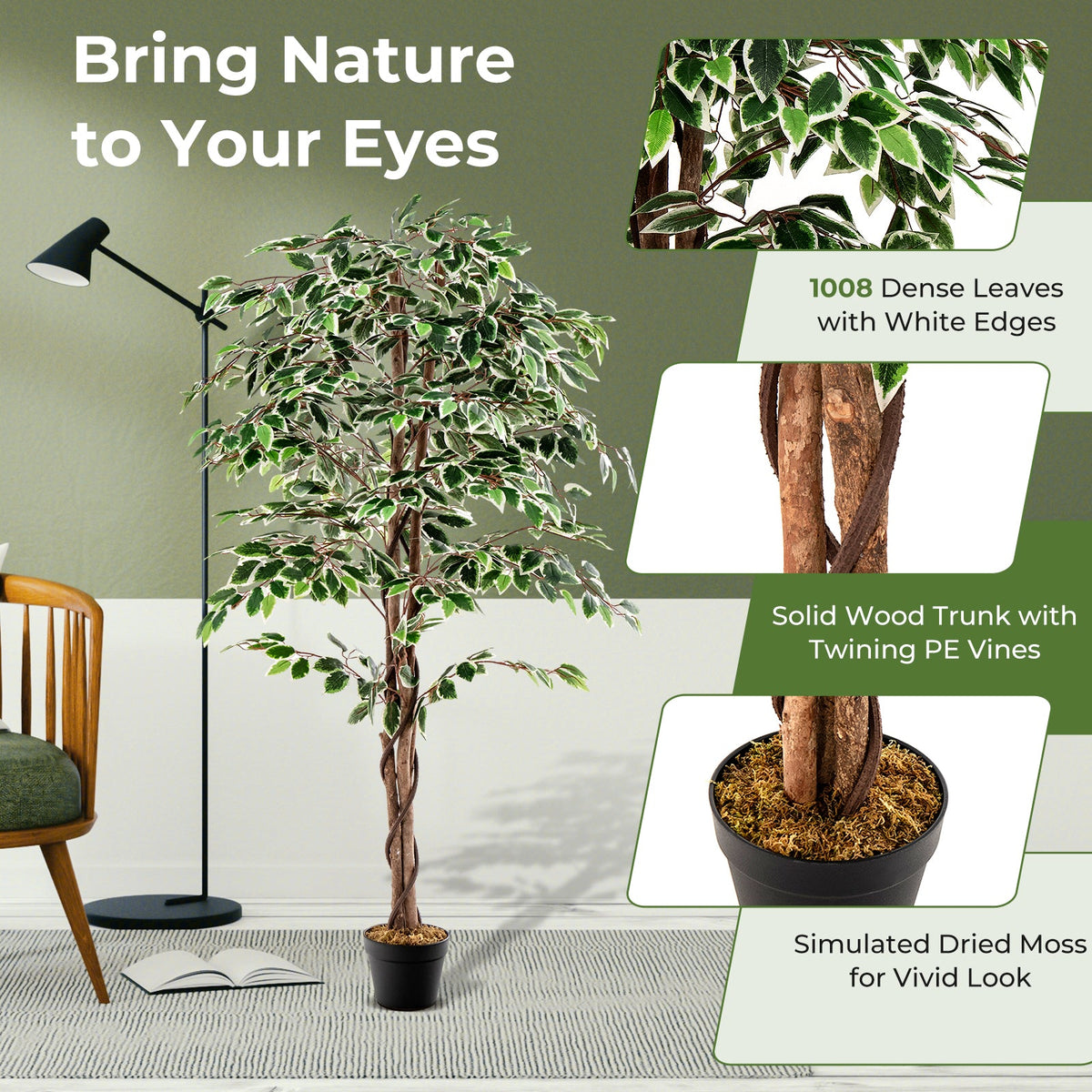 Faux Ficus Tree, 63" – Nursery Pot with Dried Moss