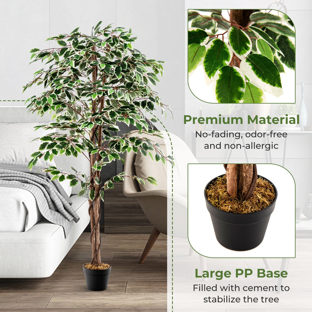 Faux Ficus Tree, 63" – Nursery Pot with Dried Moss