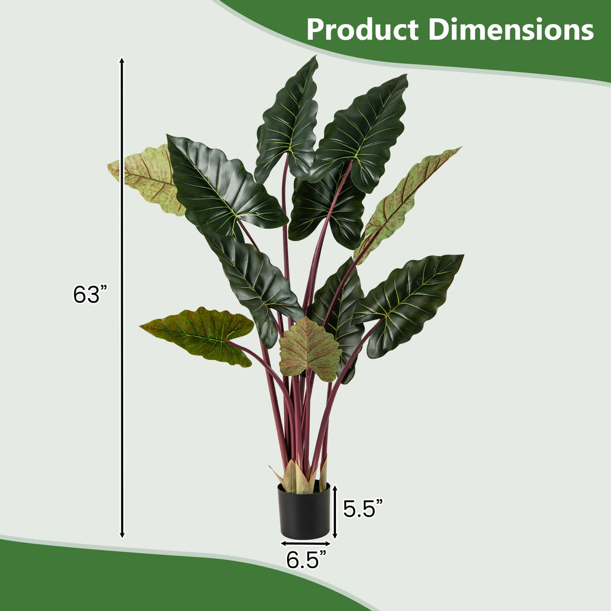 Faux Rainbow Taro Tree, 63"