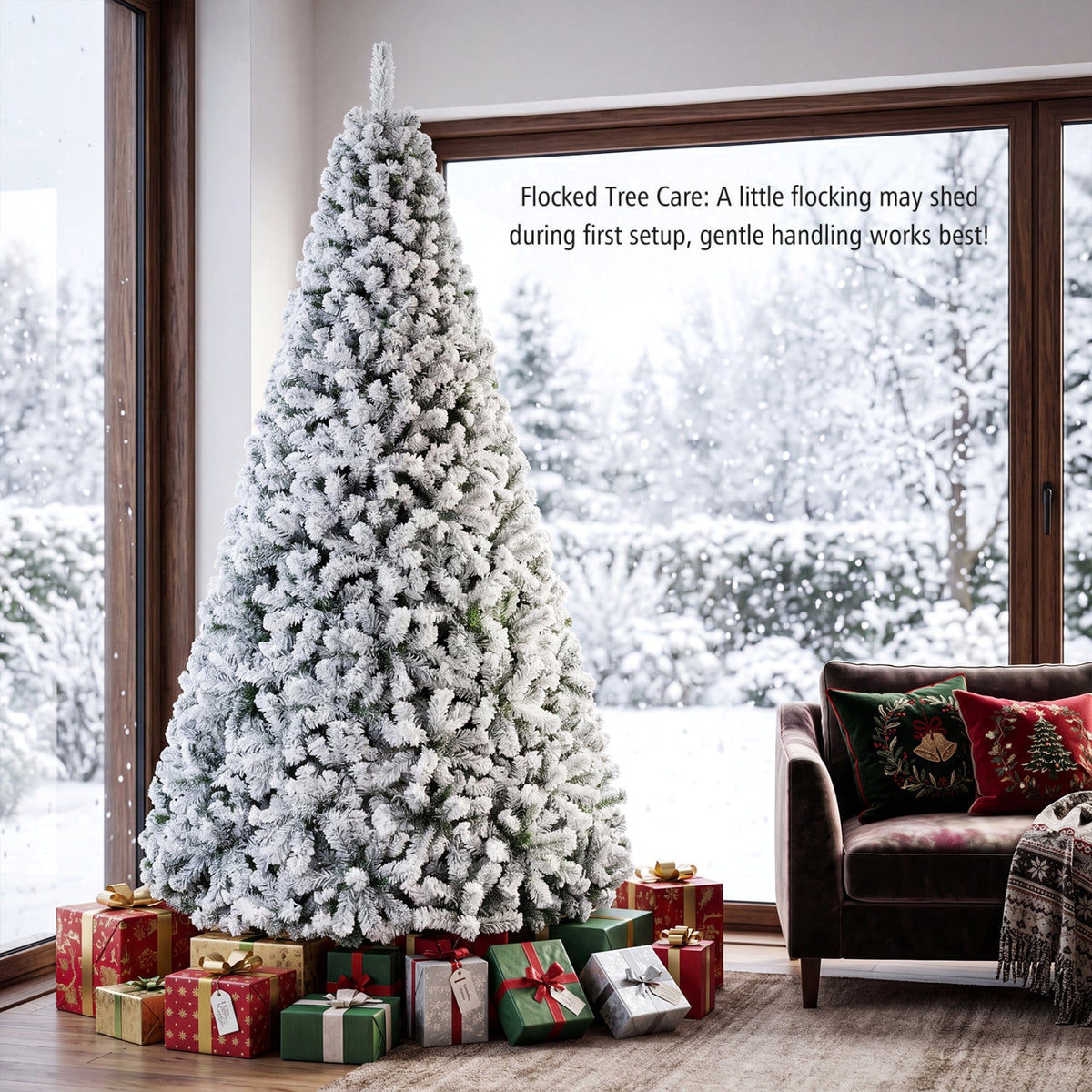Snow-Flocked Christmas Tree, 9 FT
