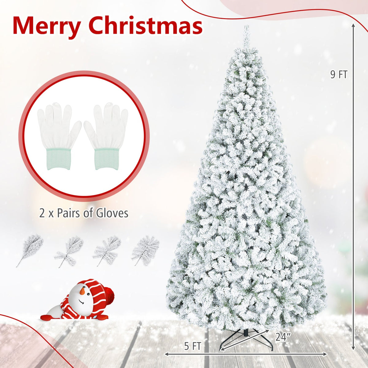 Snow-Flocked Christmas Tree, 9 FT