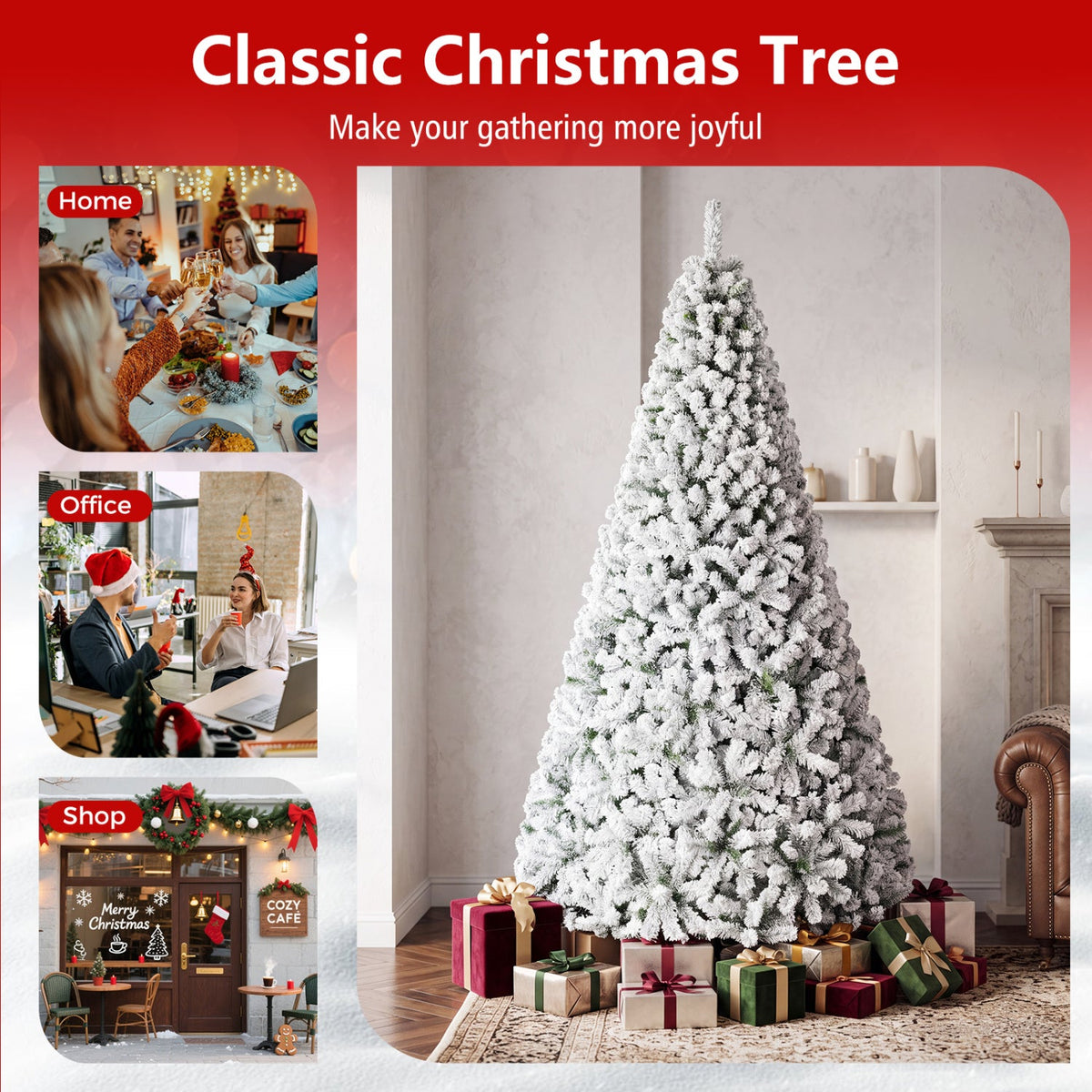 Snow-Flocked Christmas Tree, 9 FT