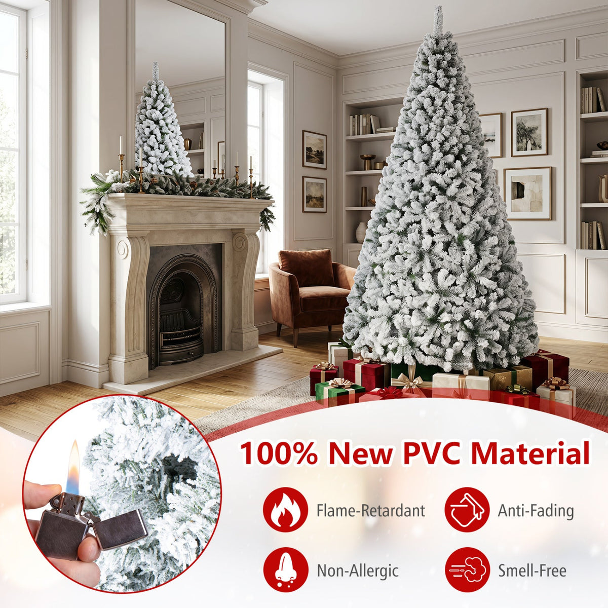 Snow-Flocked Christmas Tree, 9 FT