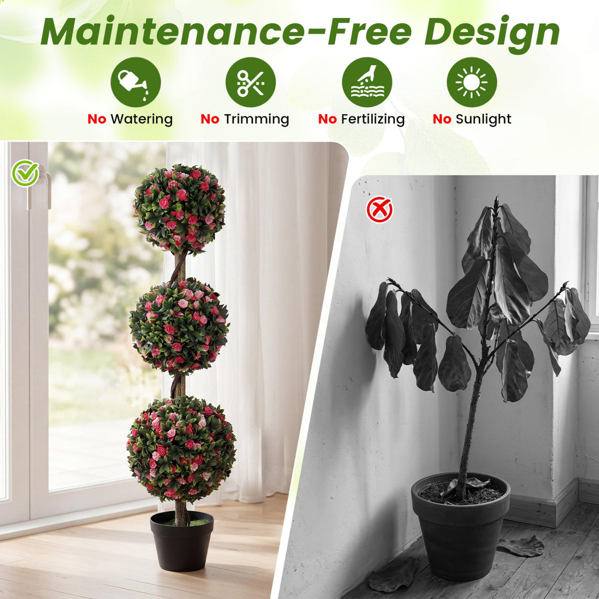 Faux Rose Topiary Tree, 43.5" – Triple Ball