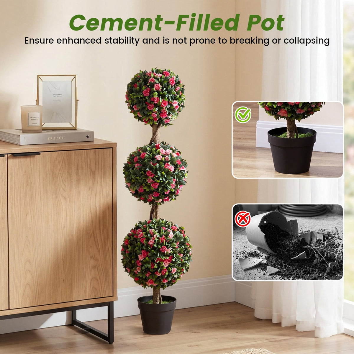 Faux Rose Topiary Tree, 43.5" – Triple Ball