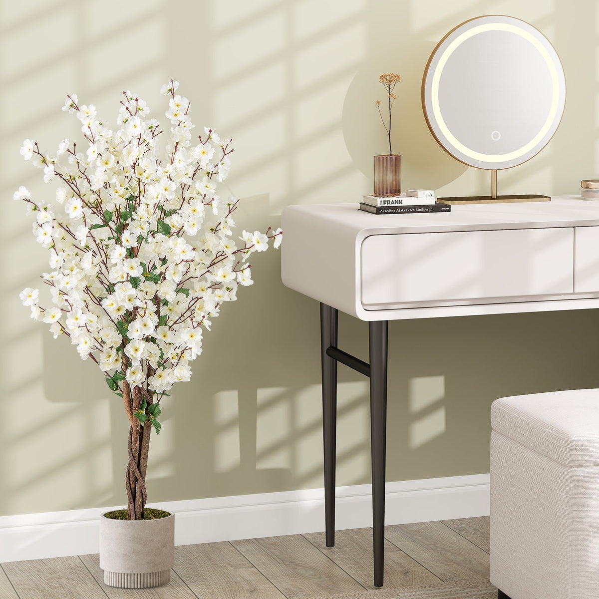 Faux Plum Blossom Plant – Natural Wood