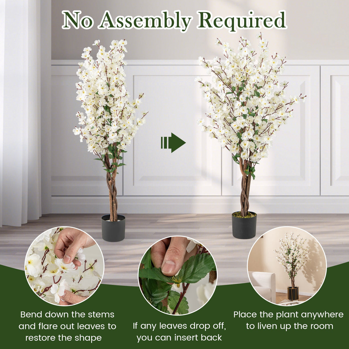 Faux Plum Blossom Plant – Natural Wood