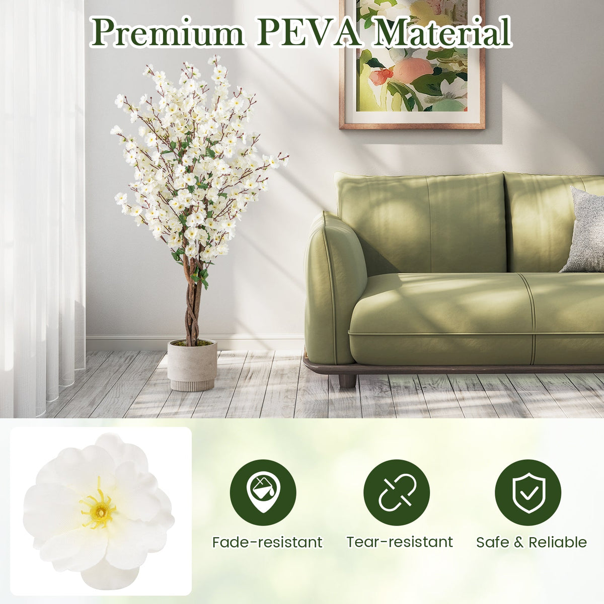 Faux Plum Blossom Plant – Natural Wood