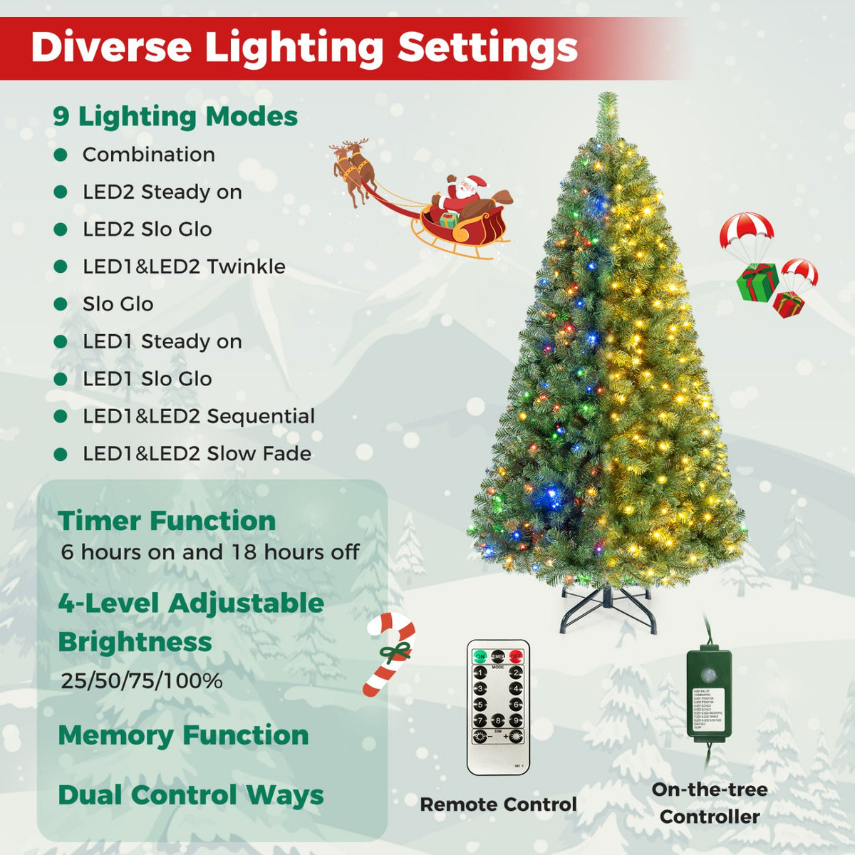 Pre-Lit Artificial Christmas Tree, 6–8 FT – Remote Control