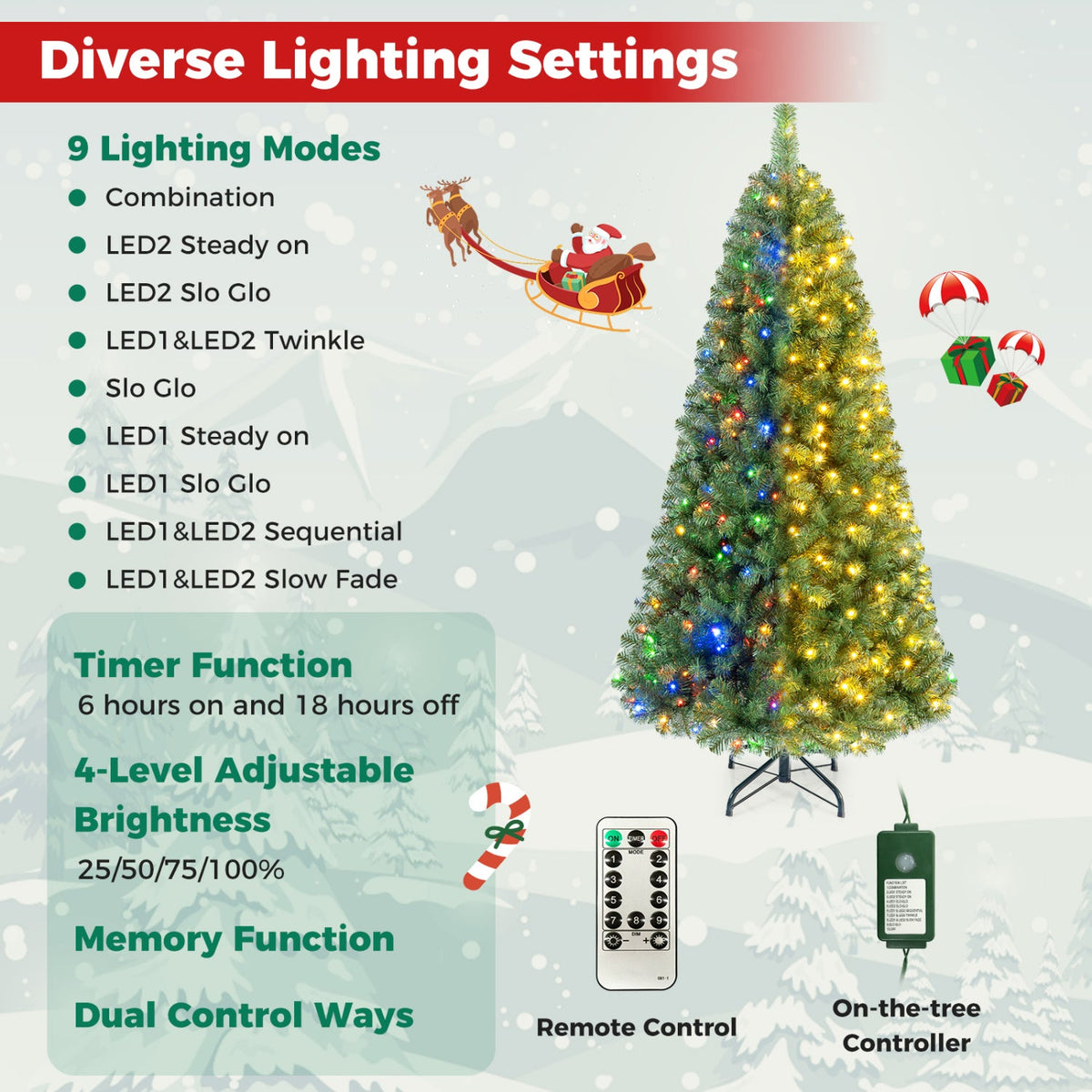 Pre-Lit Artificial Christmas Tree, 6–8 FT – Remote Control