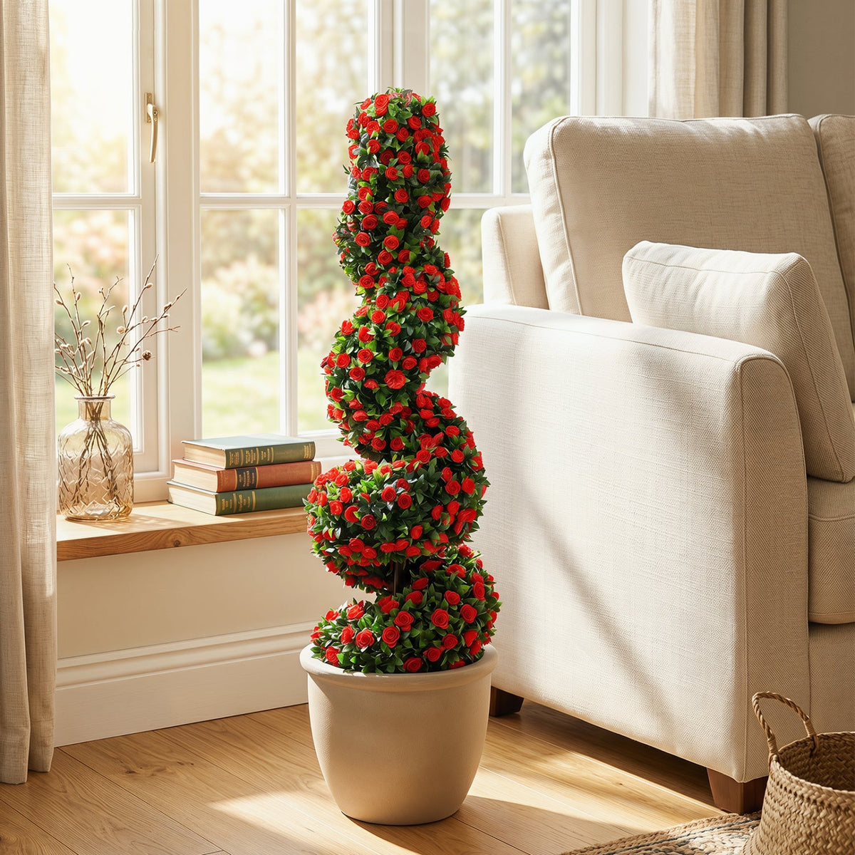 Faux Spiral Topiary Trees, 36" – Set of 2