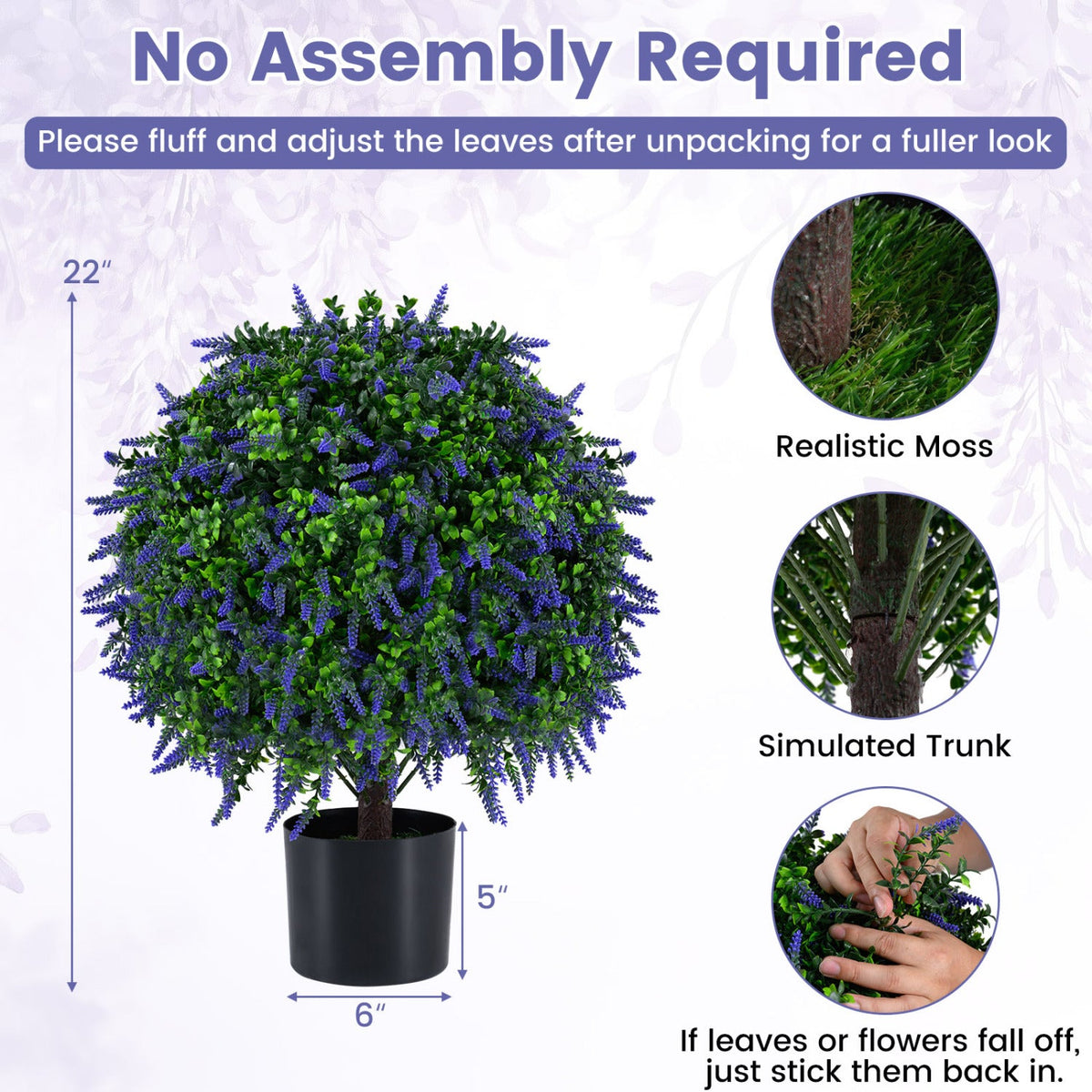 Faux Lavender Topiary Trees, 22" – Set of 2