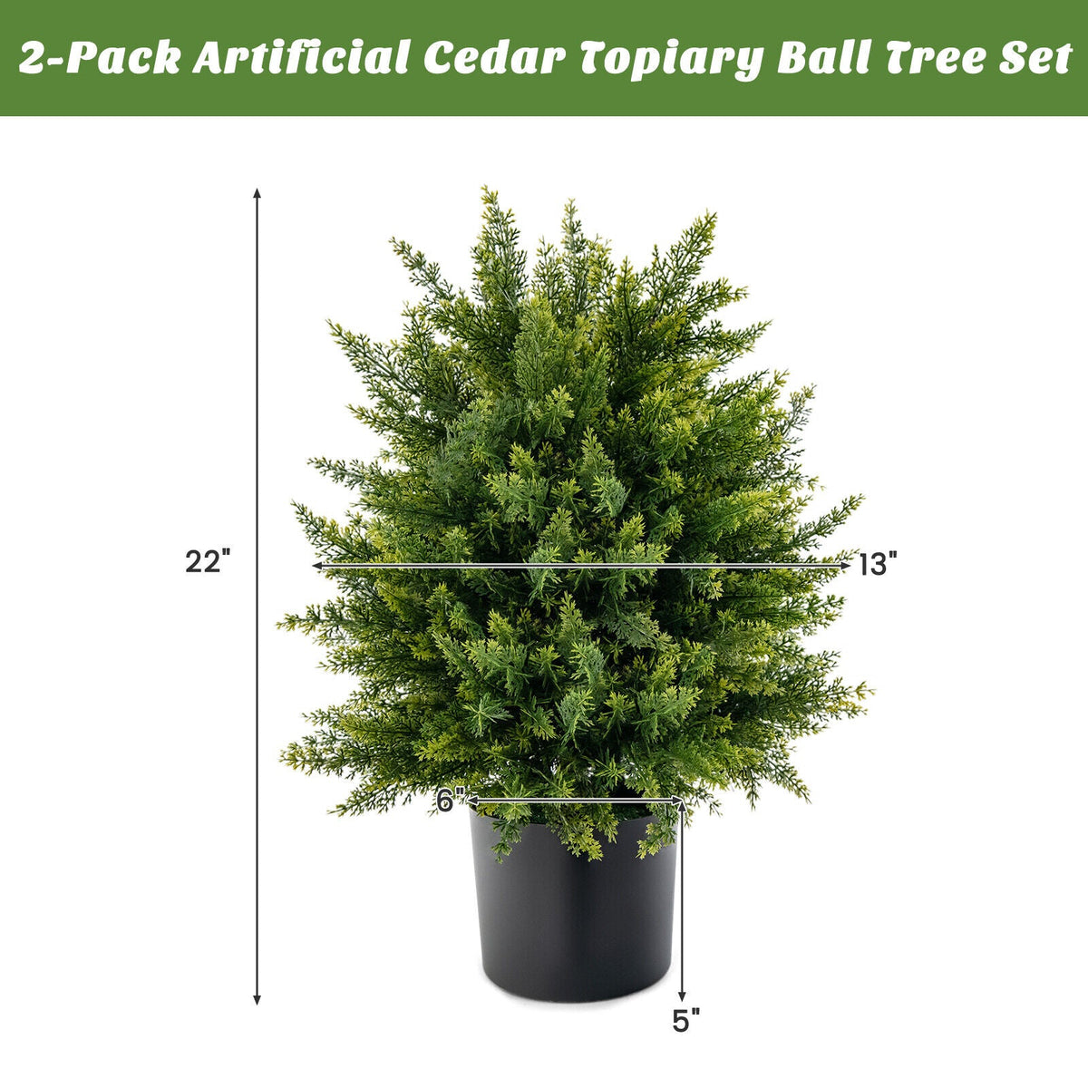 Faux Cedar Topiary Ball Trees, 22" – Set of 2