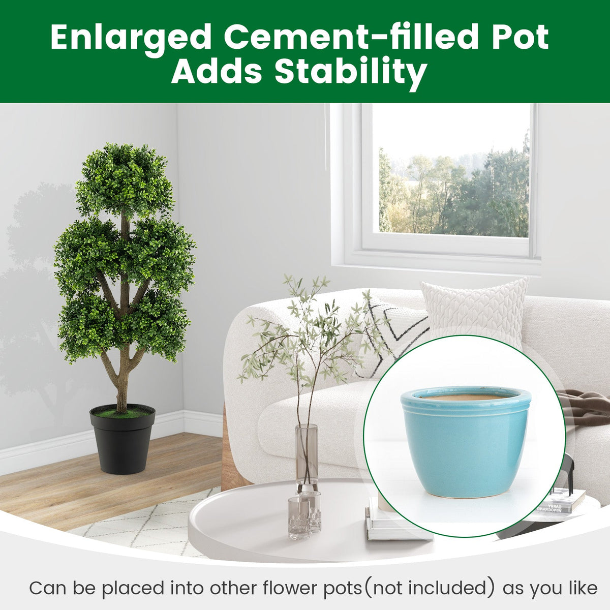 Faux Boxwood Topiary Ball Tree, 45"