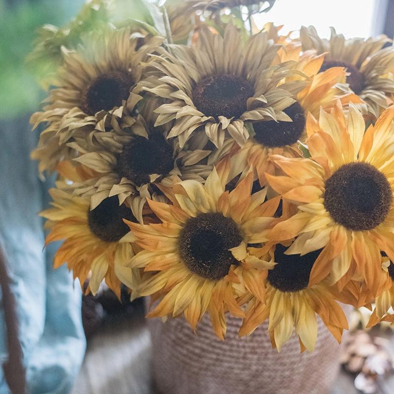 Faux Silk Artificial Flower Van Gogh Sunflower Bunch 21" Tall