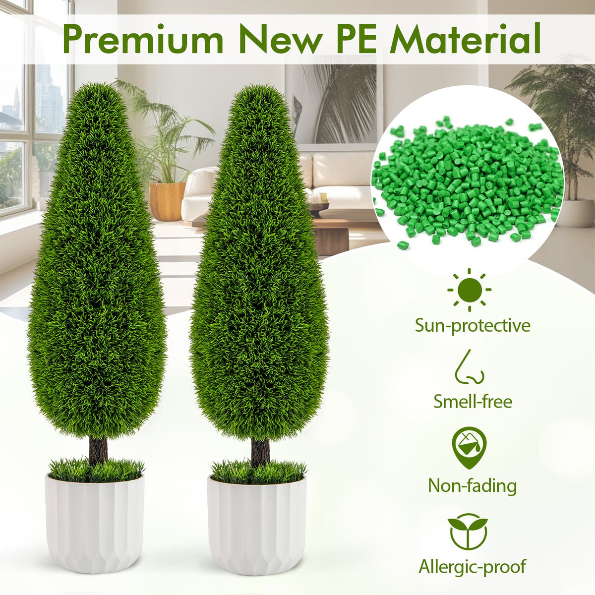 Faux Cedar Teardrop Bushes, 3 FT – Set of 2