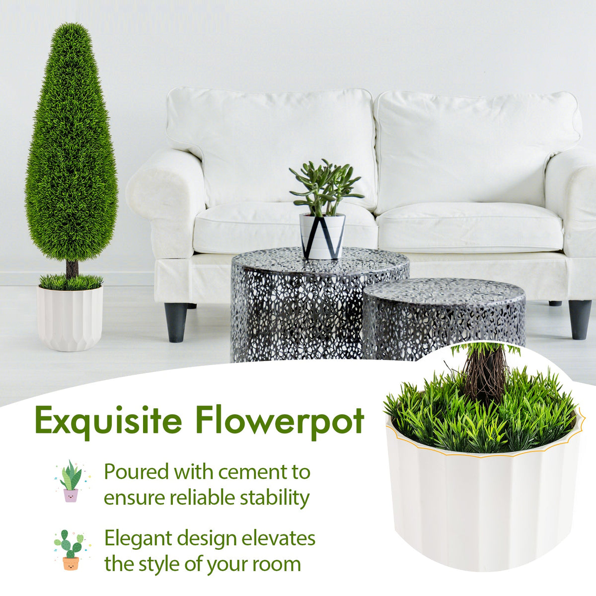 Faux Cedar Teardrop Bushes, 3 FT – Set of 2