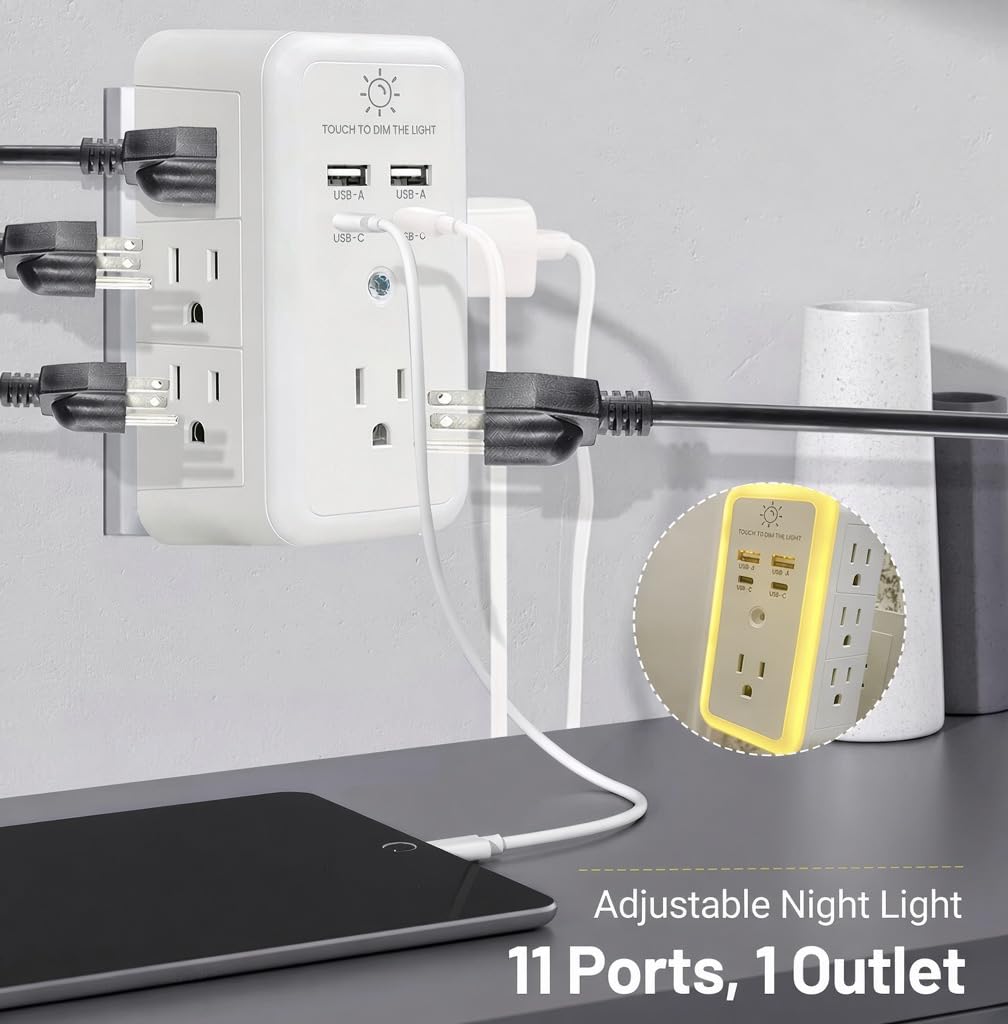 11-in-1 Multi Plug Outlet with 8 Cable Holders