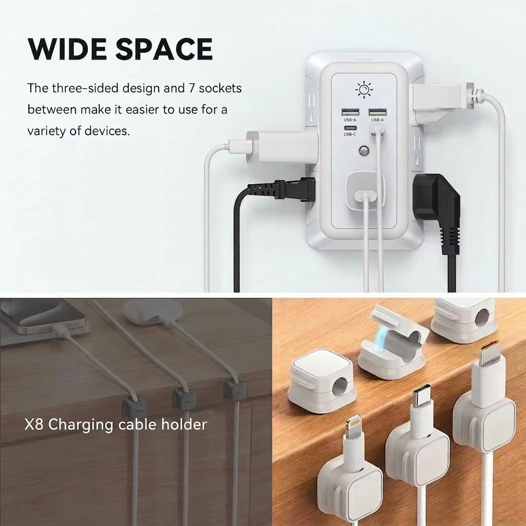 11-in-1 Multi Plug Outlet with 8 Cable Holders