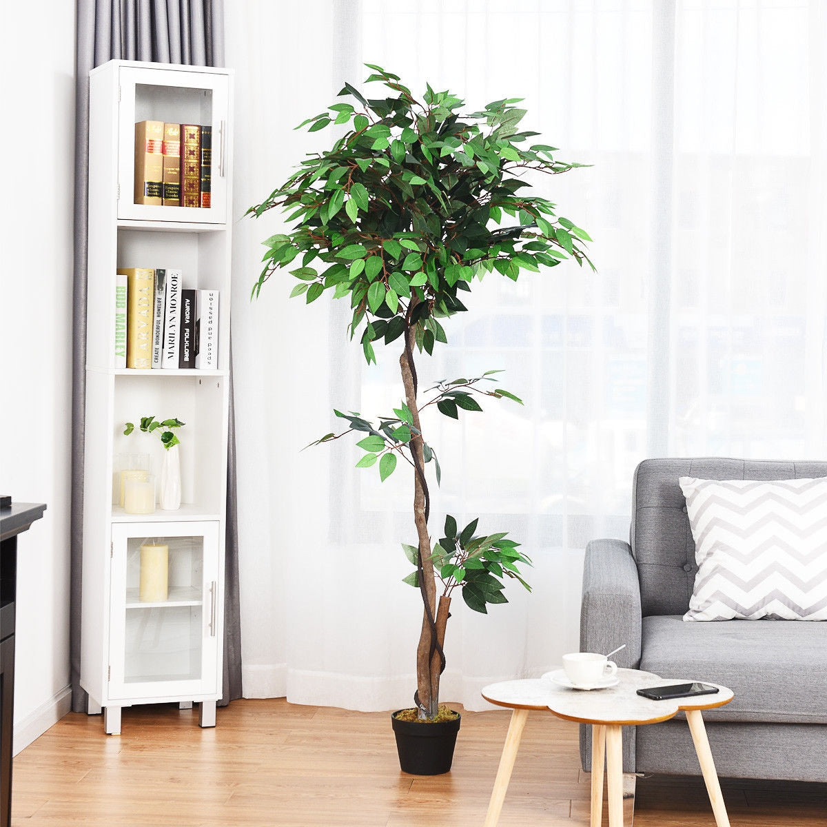 Faux Ficus Tree, 5.5 FT – Natural Wood Trunks