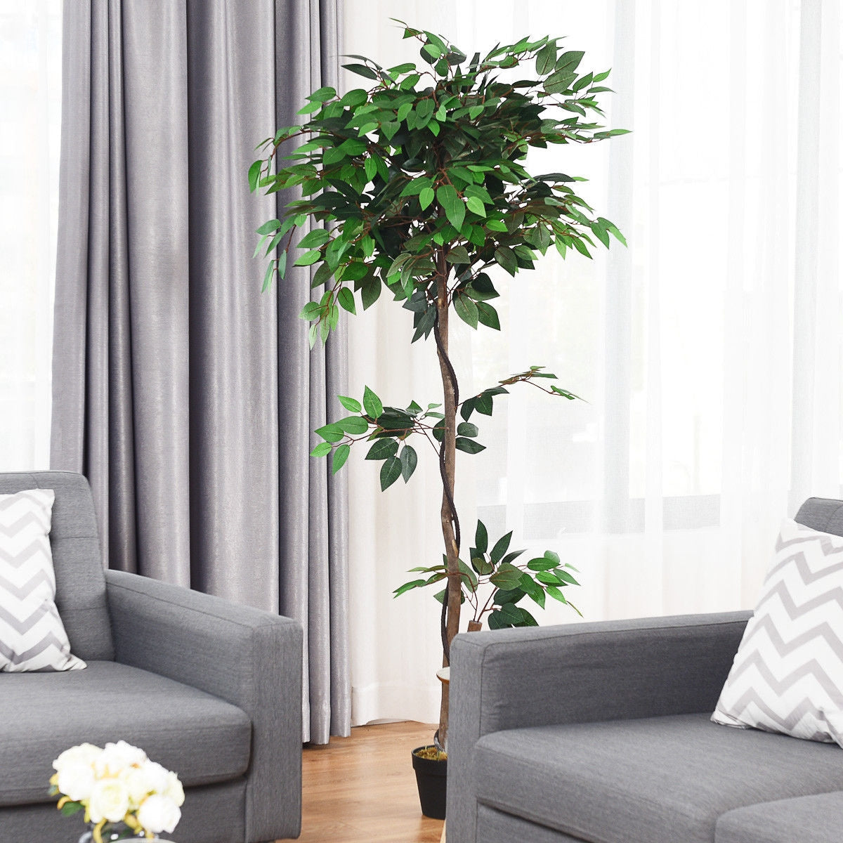 Faux Ficus Tree, 5.5 FT – Natural Wood Trunks