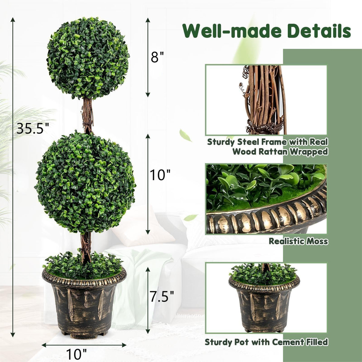 Faux Double-Ball Topiary Tree, 36"