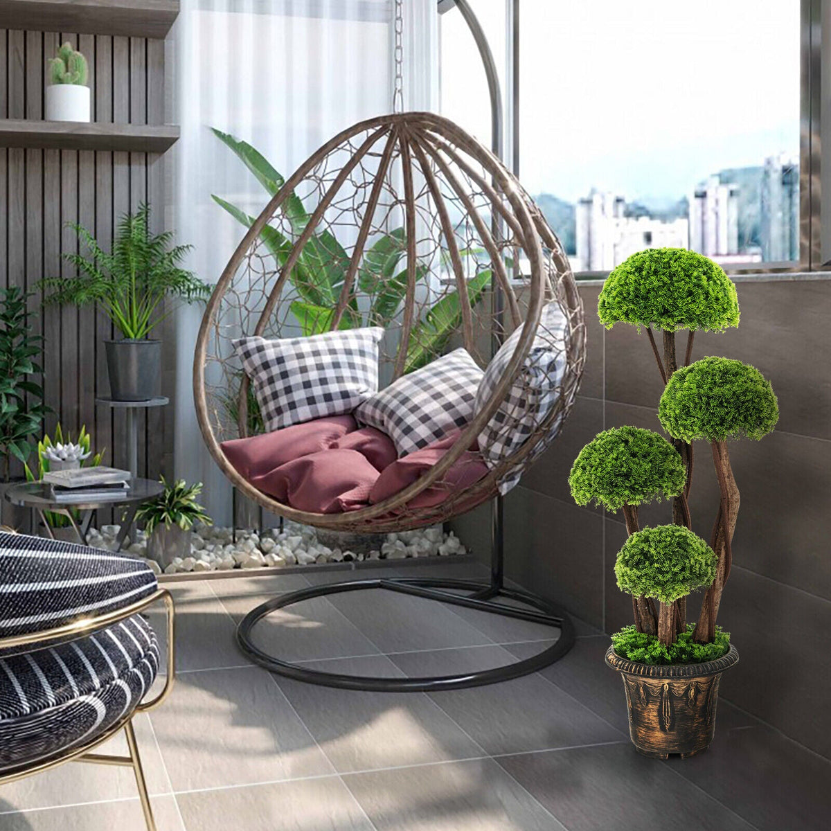 Faux Cedar Topiary Tree, 3 FT – Rattan Trunk