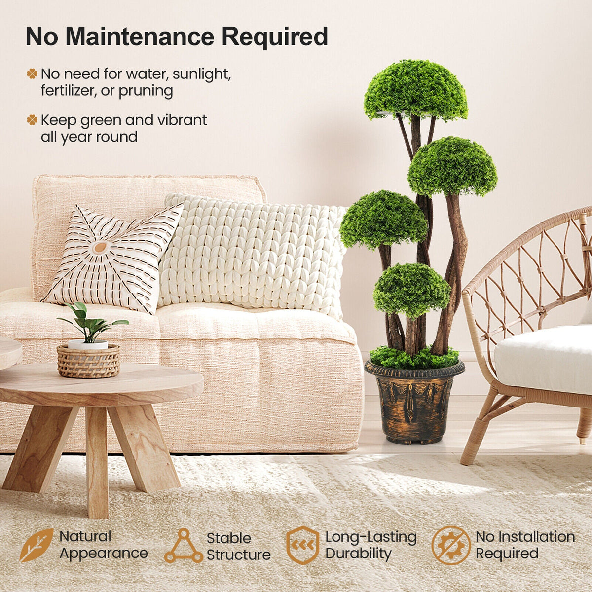 Faux Cedar Topiary Tree, 3 FT – Rattan Trunk