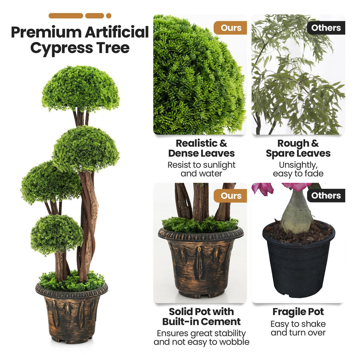 Faux Cedar Topiary Tree, 3 FT – Rattan Trunk
