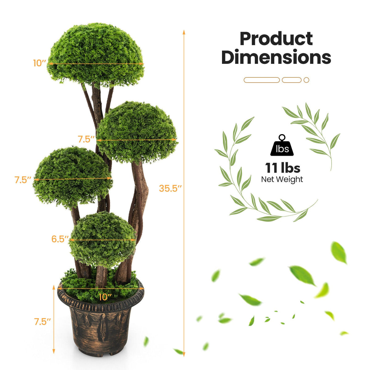 Faux Cedar Topiary Tree, 3 FT – Rattan Trunk