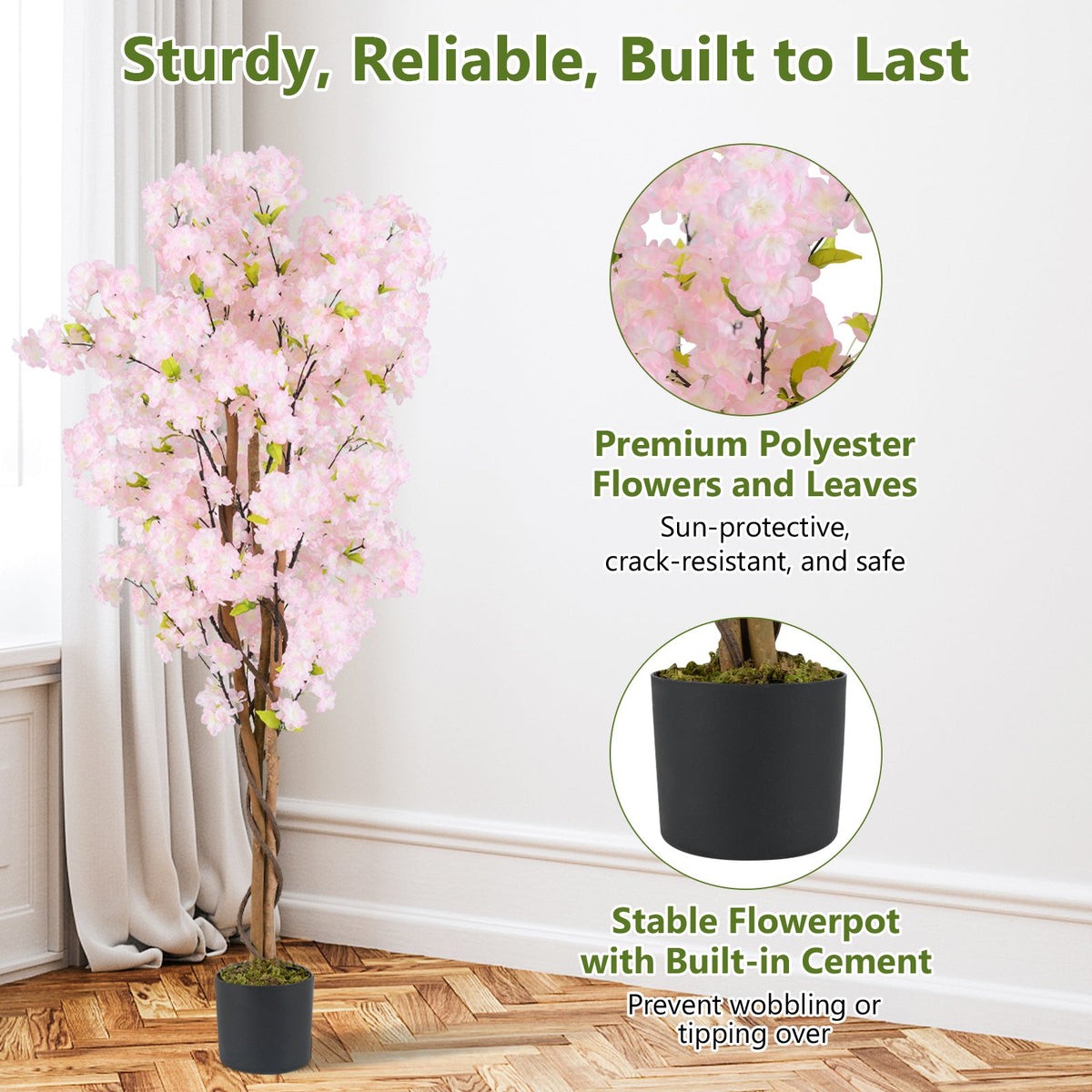 Faux Cherry Blossom Tree, 5 FT – Pink Blooms